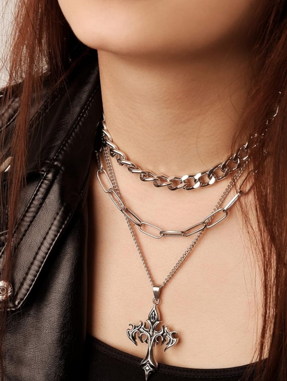 Silver Layered Cross Pendant Necklace - Women's‎ Fashion Jewelry